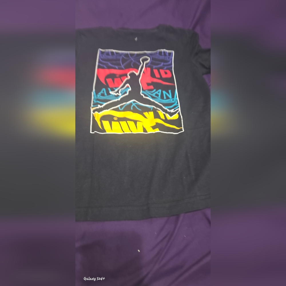 Nike Air Jordan Graphic Tee - Black with Multicolor Design (big boy)